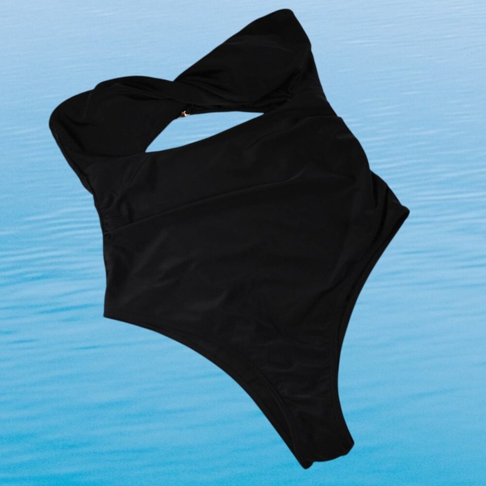 Black L One Piece Swimsuit with Cut Outs